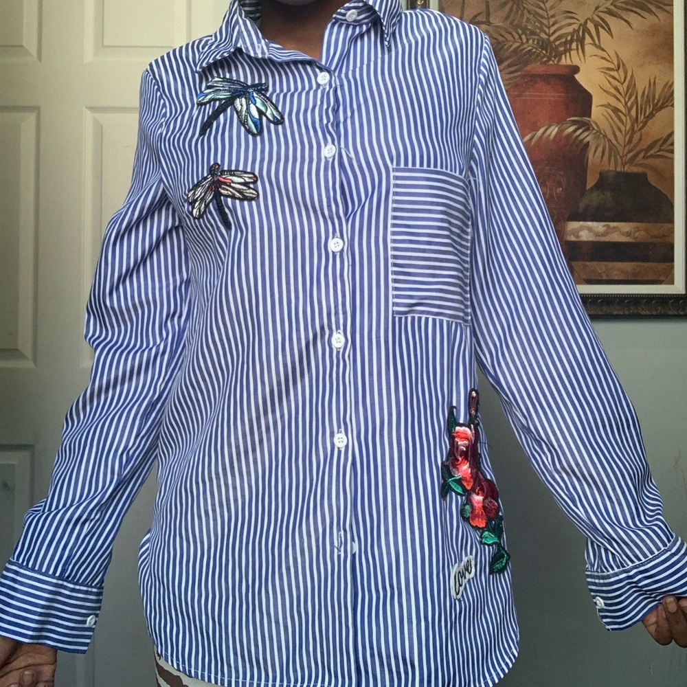 White and blue shirt